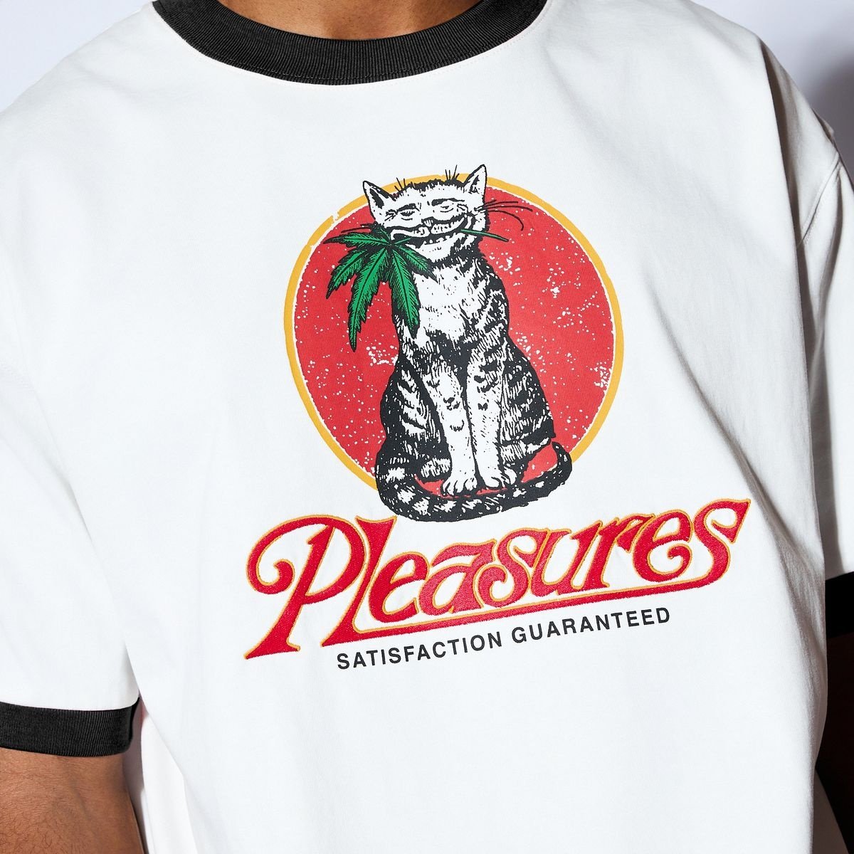 Pleasures Cat Heavyweight Ringer Tee 'White|P25SU018-WHITE|Top Fashion