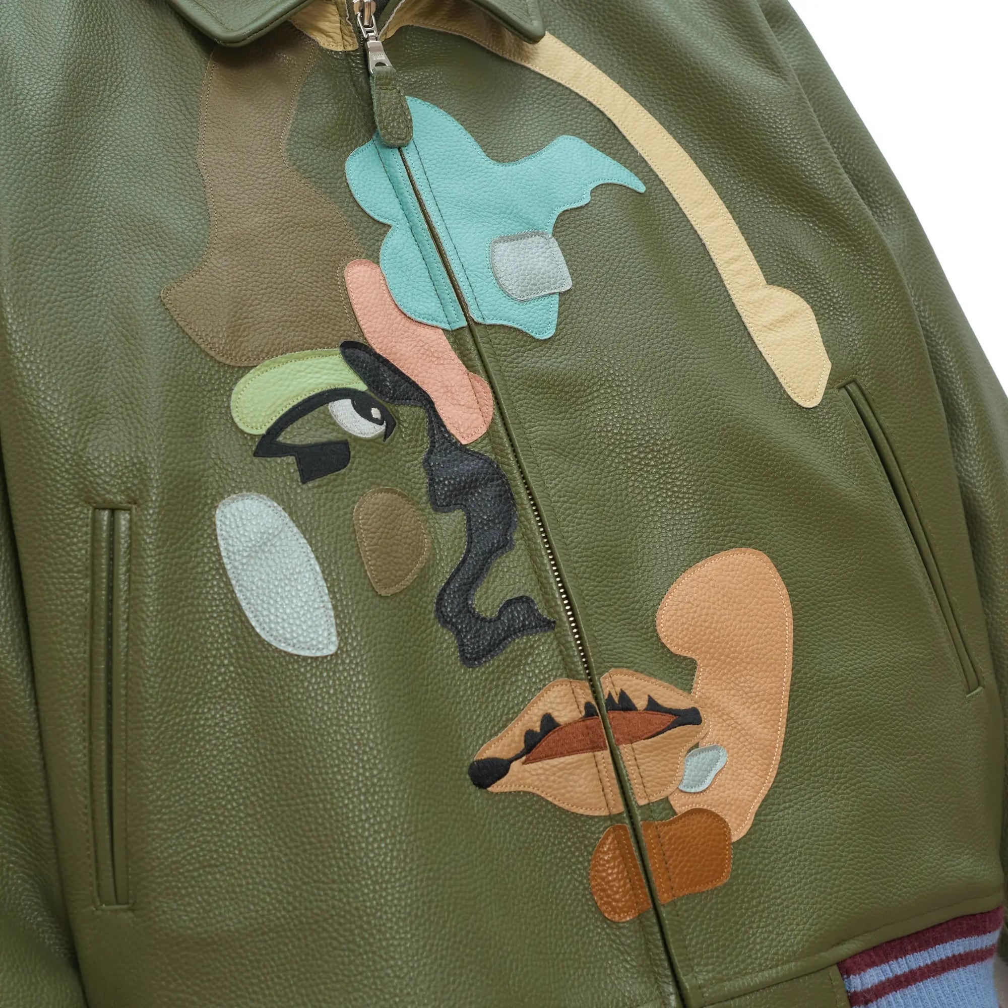 Kidsuper Patchwork Face Leather Varsity Jacket