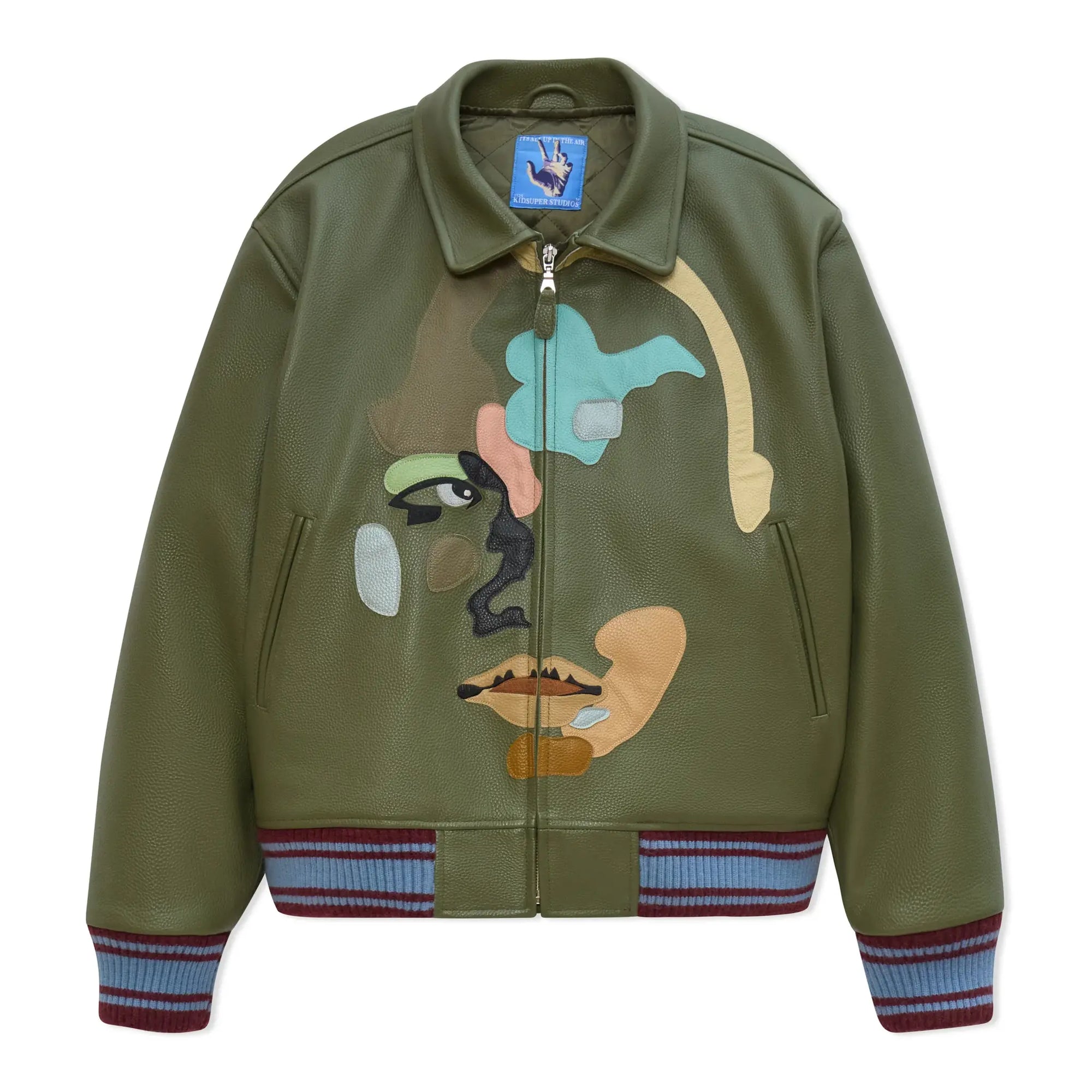 Kidsuper Patchwork Face Leather Varsity Jacket