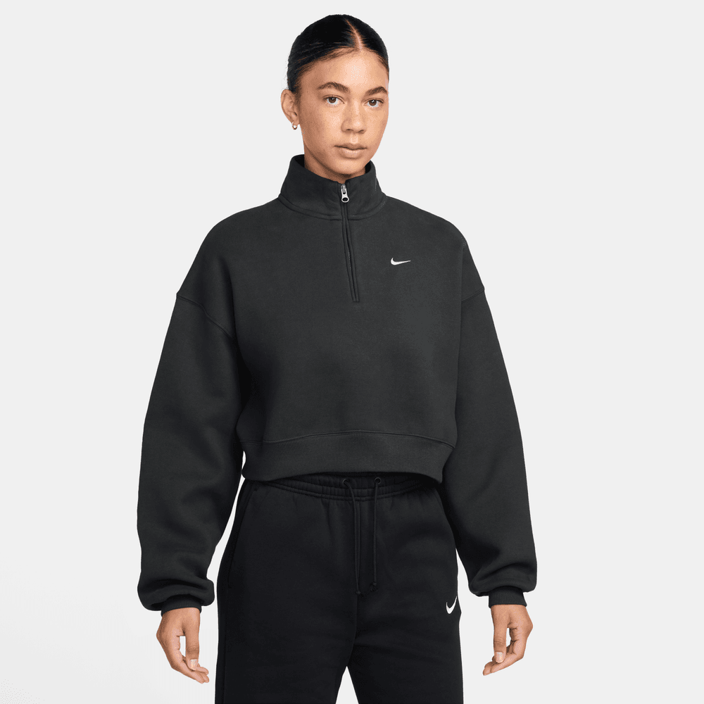 Wmns Nike Studio Fleece Oversized 1/4-Zip Cropped Top 'Total Black