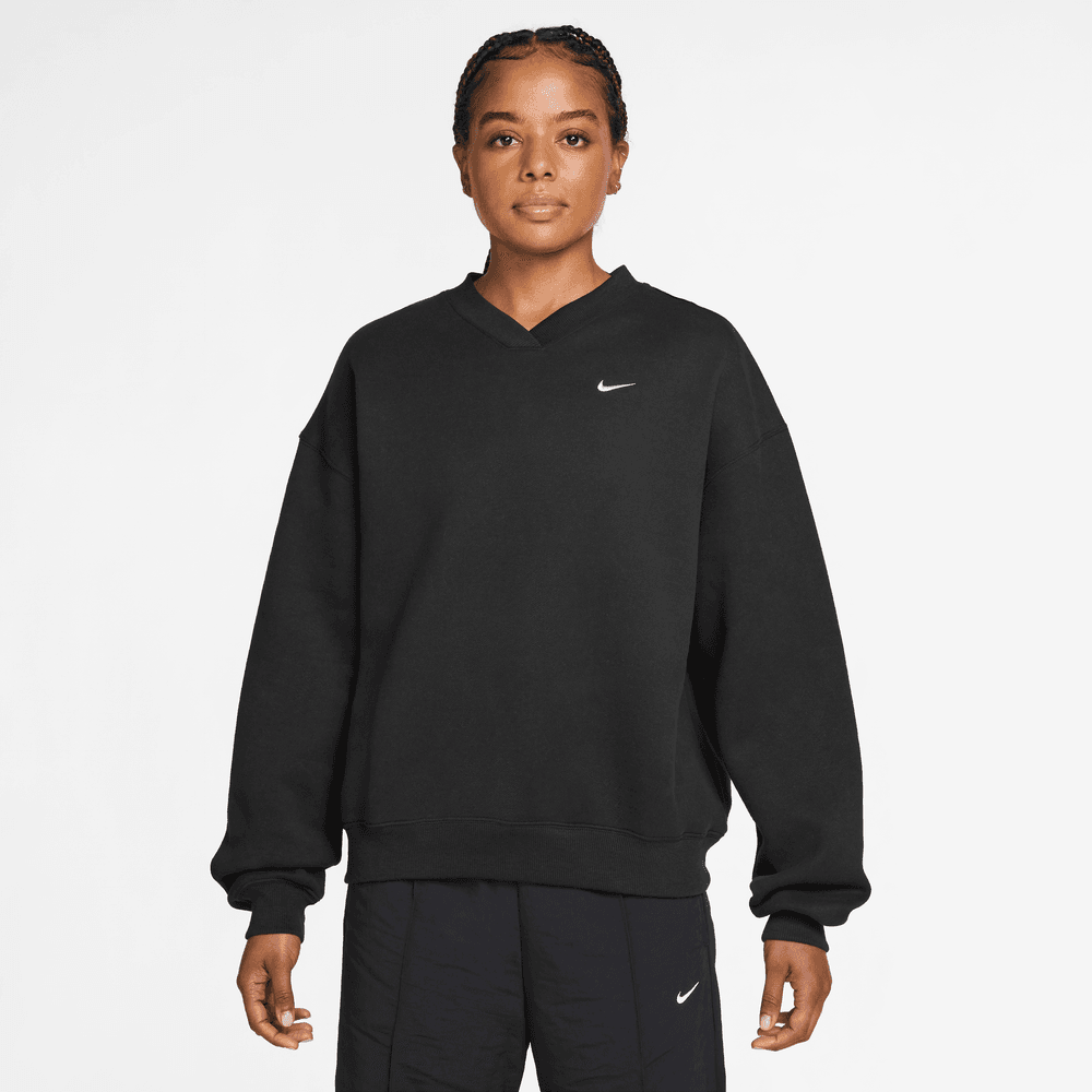 Wmns Nike Studio Fleece Oversized V-Neck Sweatshirt 'Total Black