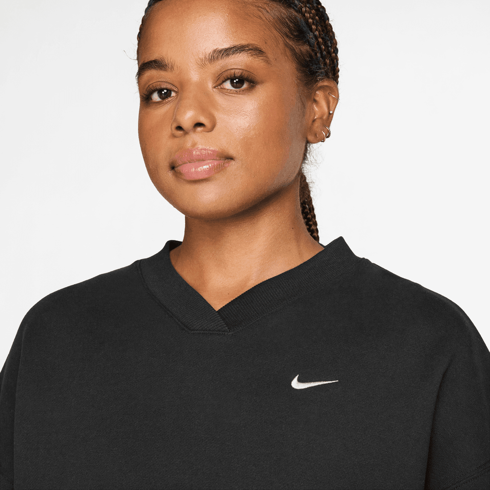 Wmns Nike Studio Fleece Oversized V-Neck Sweatshirt 'Total Black