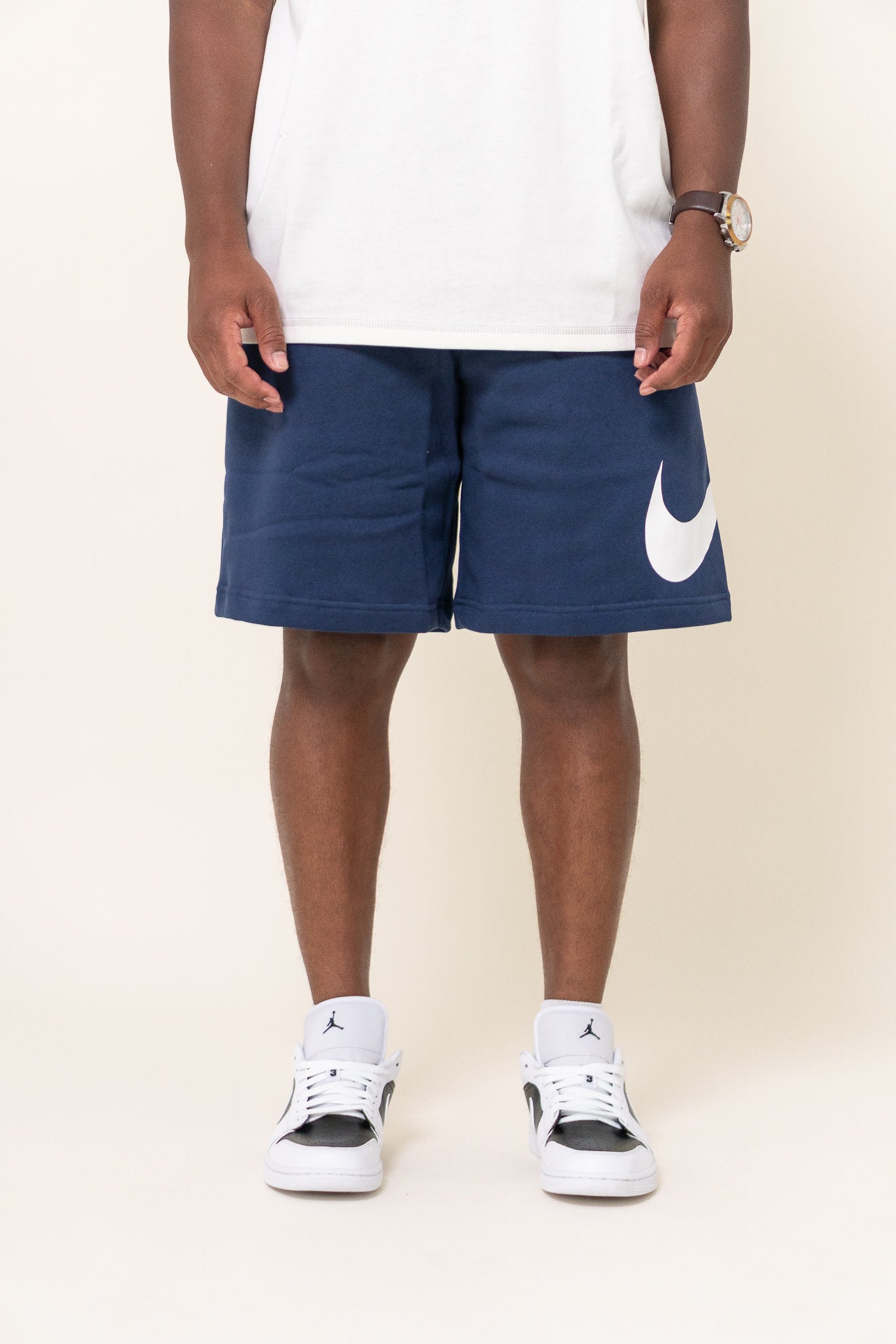 nike navy fleece shorts