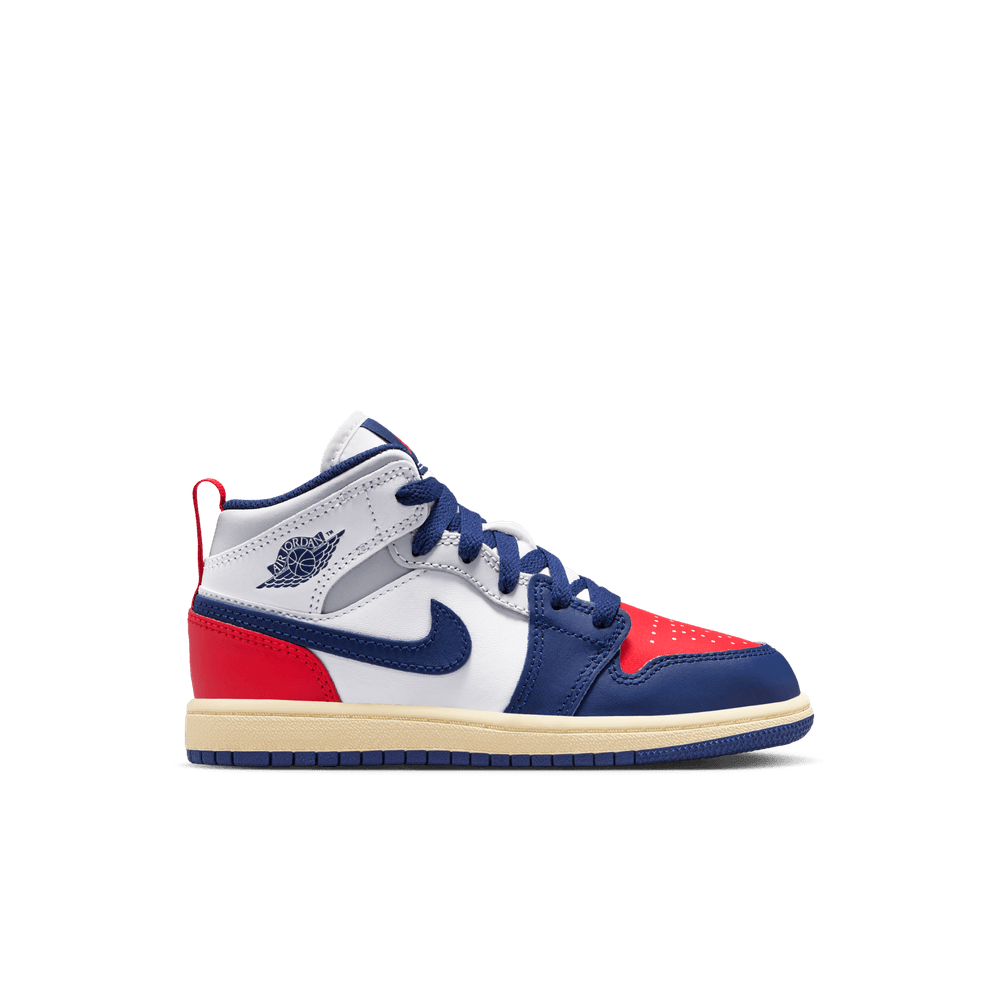 PS Air Jordan Mid 'White/Deep Royal BLU-University Red|DQ8424