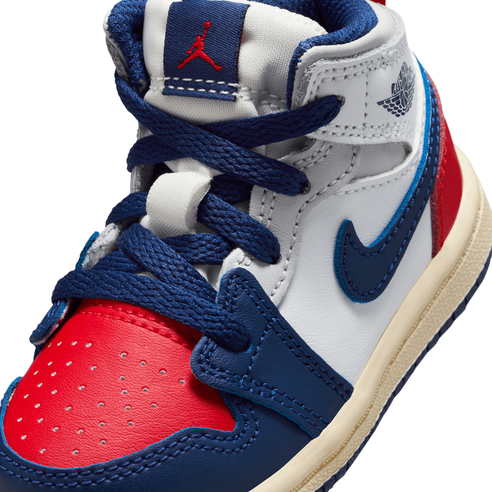 TD Air Jordan 1 Mid 'White/Deep Royal BLU-University Red|DQ8425