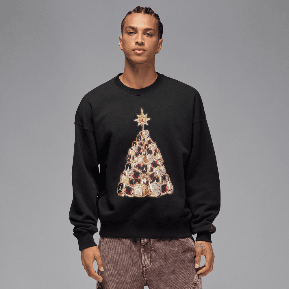 Air Jordan Brooklyn Holiday Fleece Crewneck 'BLK/Gym Red|HV1874
