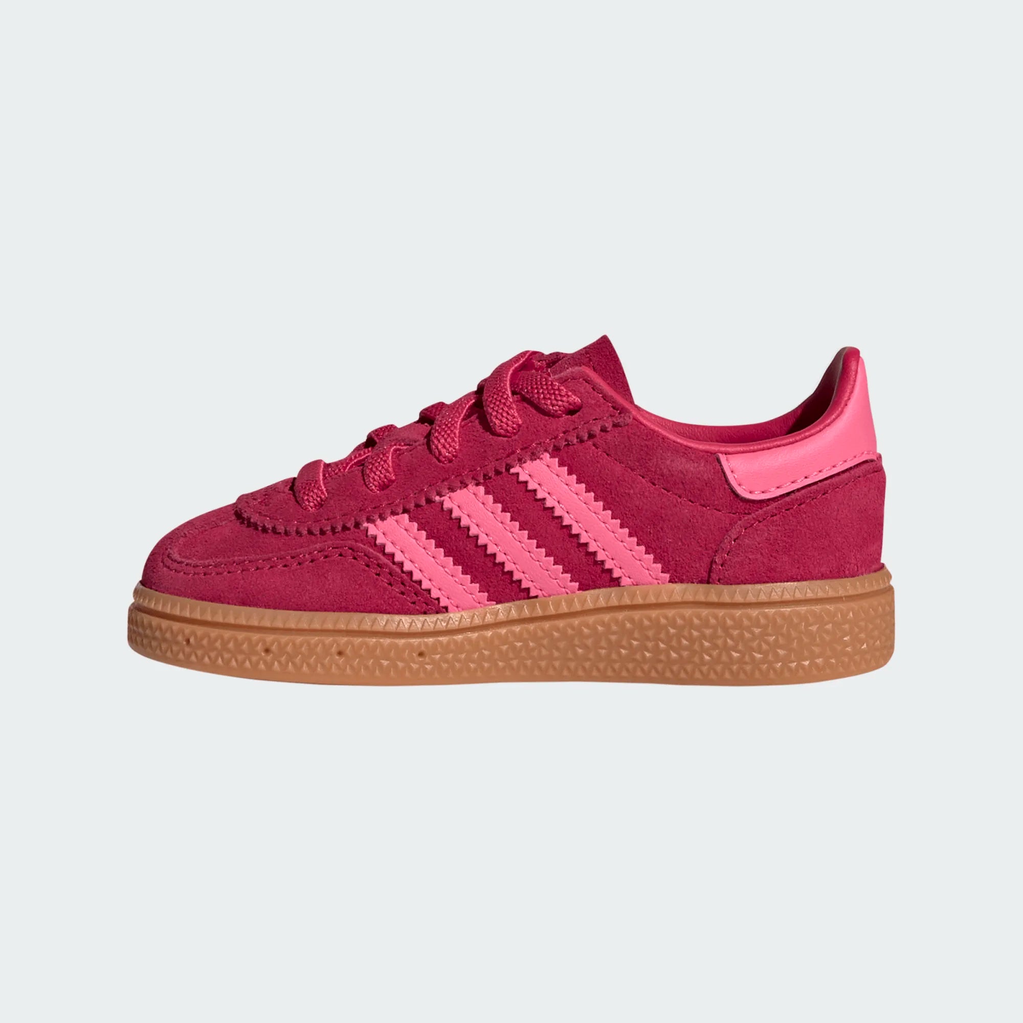 adidas Kids Toddler Originals Handball Spezial Stretch Lace Casual Shoes in Ruby Red/Lucid Pink/Gum