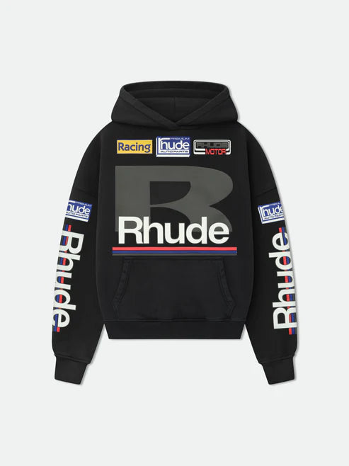 Rhude Petrol Patch Hoodie 'VTG Black|RHSS25HO04012|Top Fashion