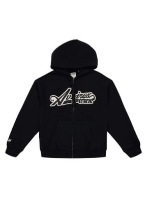 AVIREX ブラック パーカー USA Avirex Script Hoodie 'Black|AVF242K41-BLK|Top Fashion