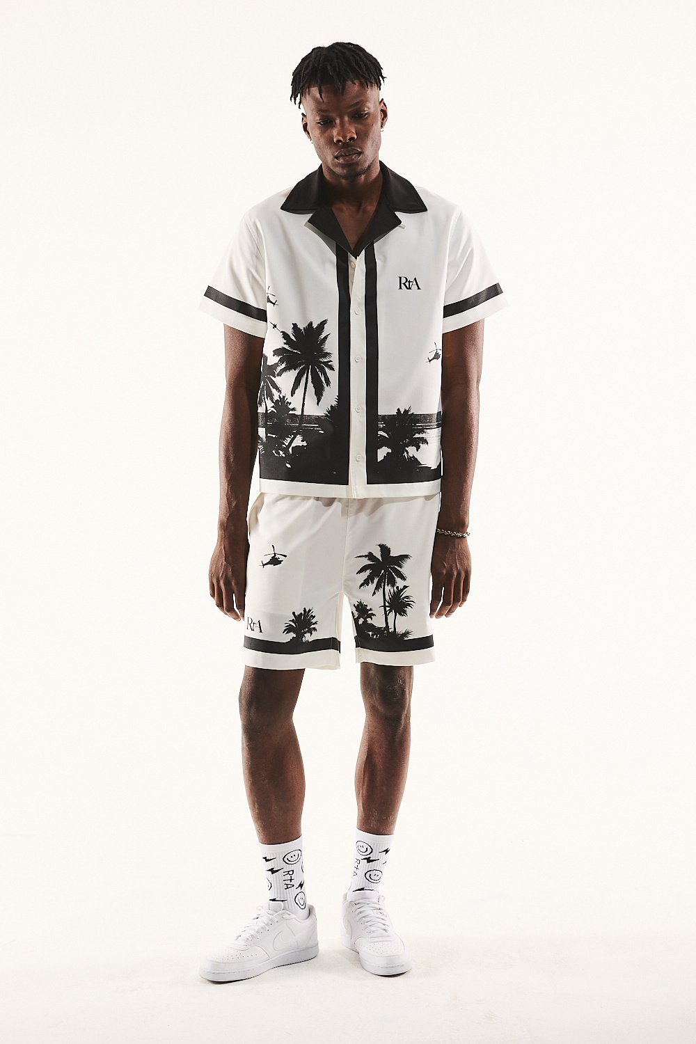 RTA Nathan Palm Trees Shirt 'White|MPVCW970-T2220WTPLT|Top Fashion