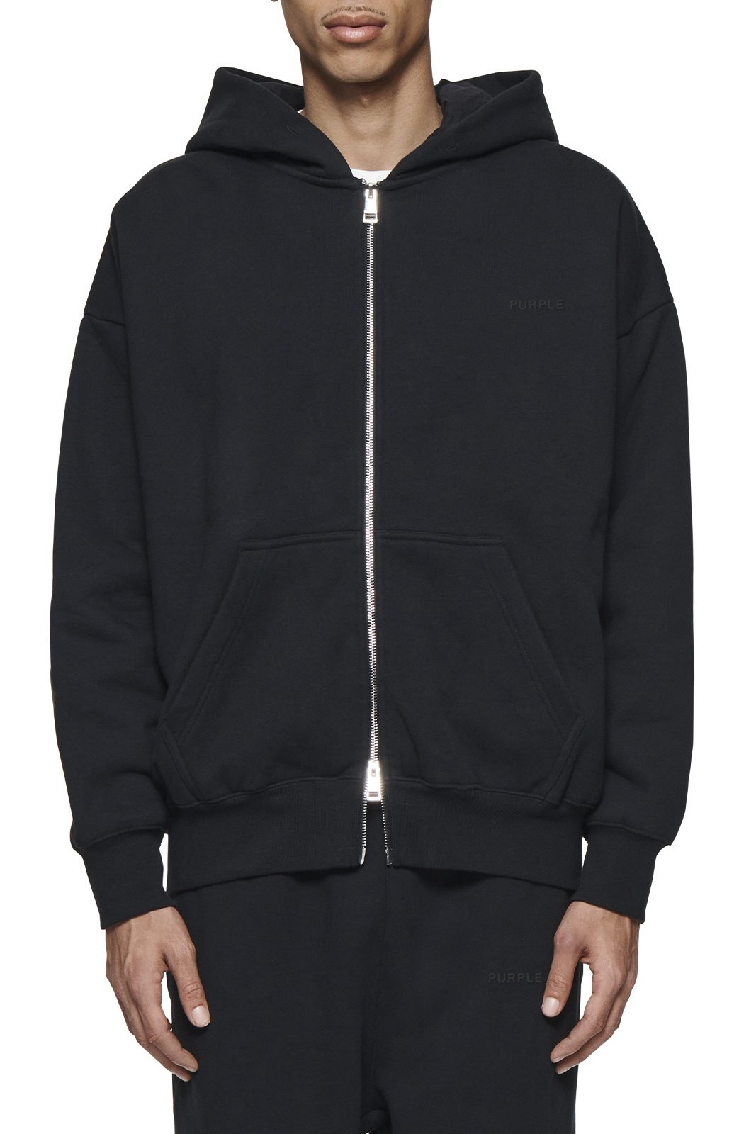 Purple Brand Heavy Fleece Zip Front Hoodie 'Black|P460-BSBB725|TF