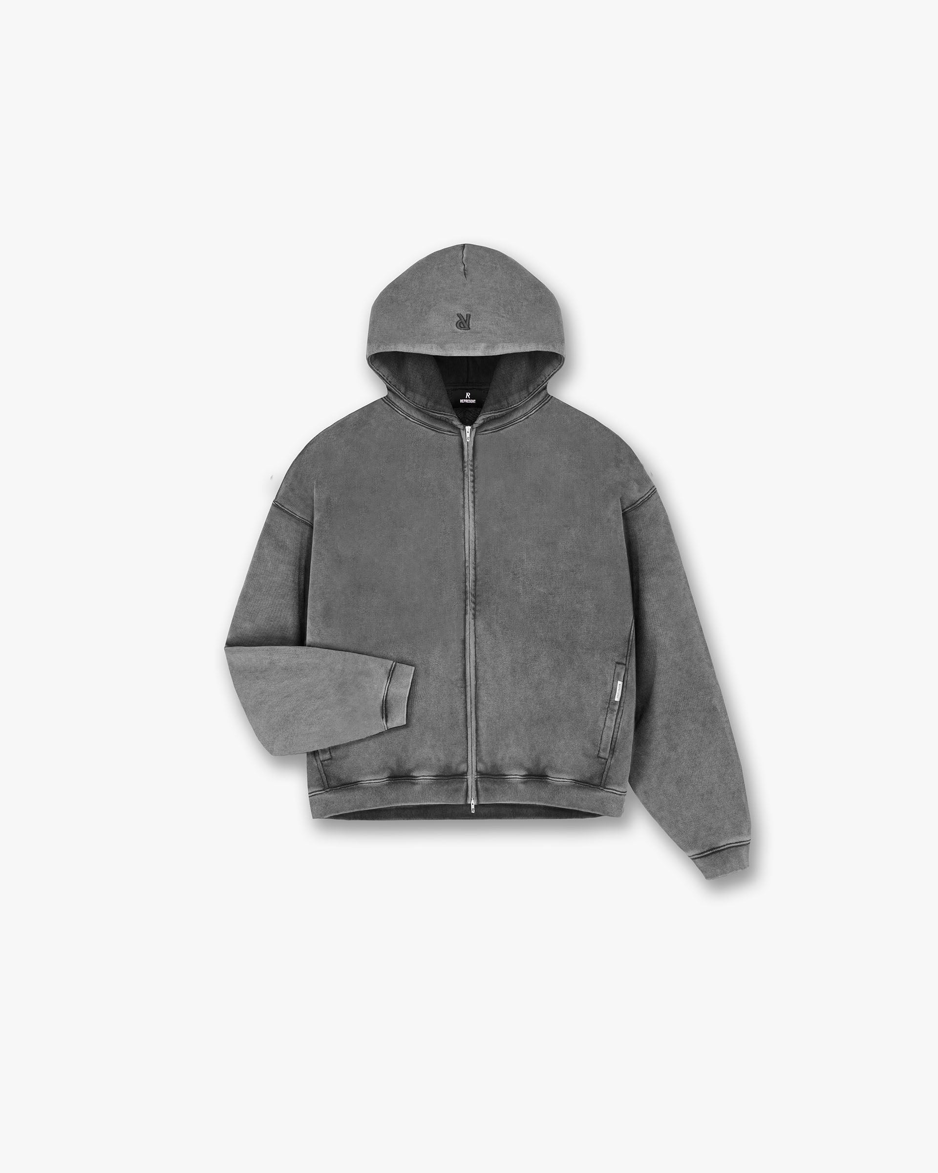 Represent Initial Boxy Oversized Zip Through Hoodie 'Vintage Grey