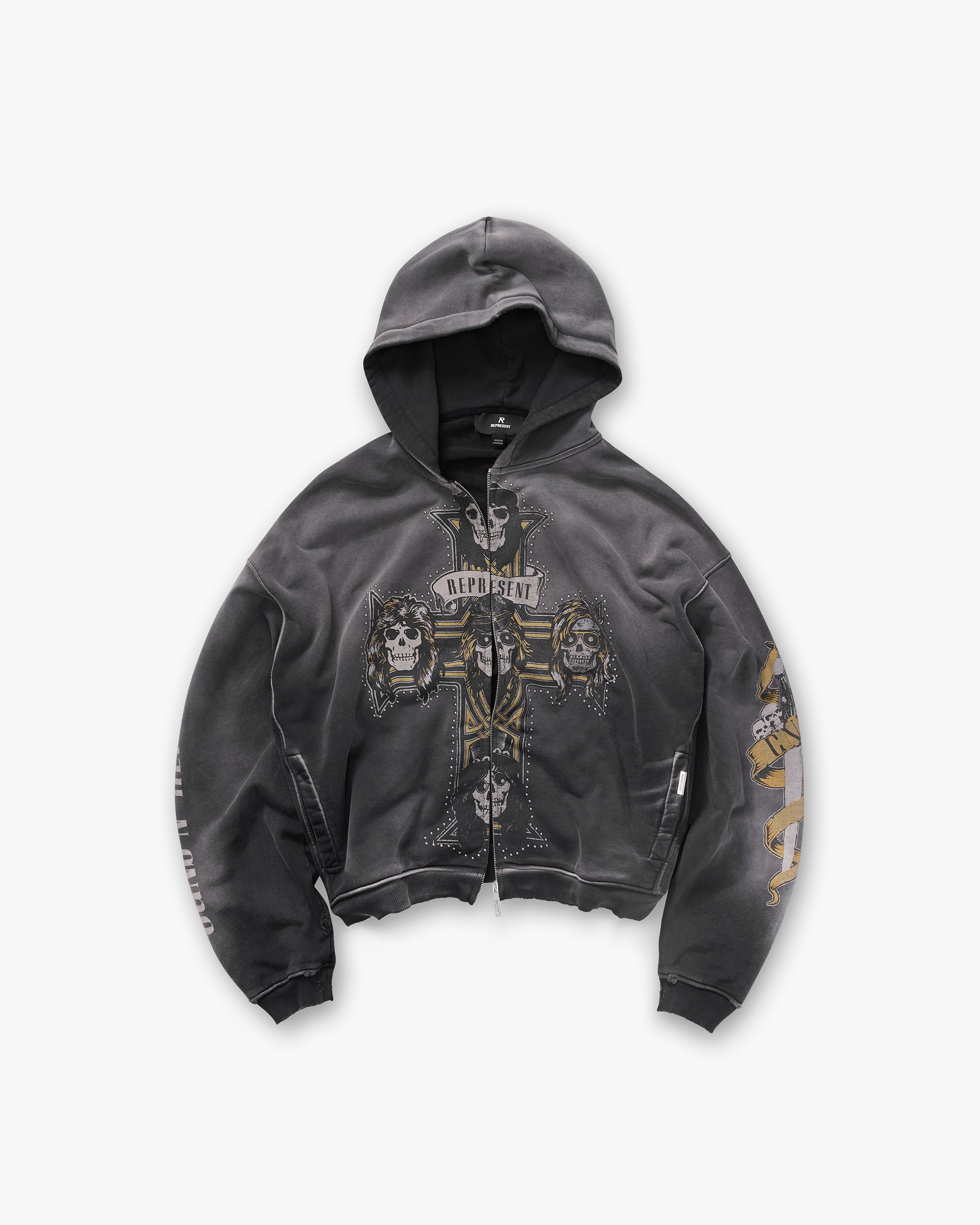 Represent x Guns N' Roses Cross Zip Through Hoodie 'Stained Black