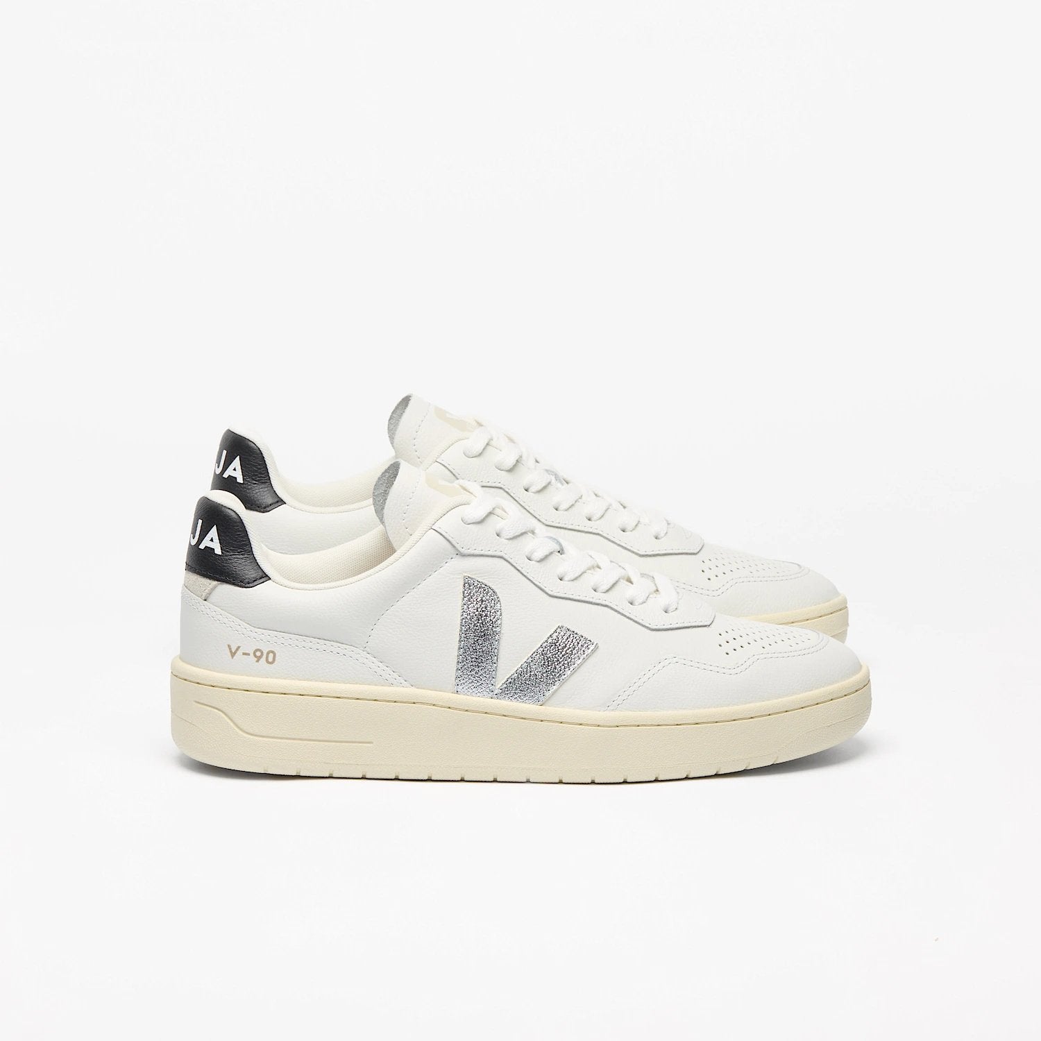 Veja V-90 Leather 'White Silver Black|VD2020910|Top Fashion