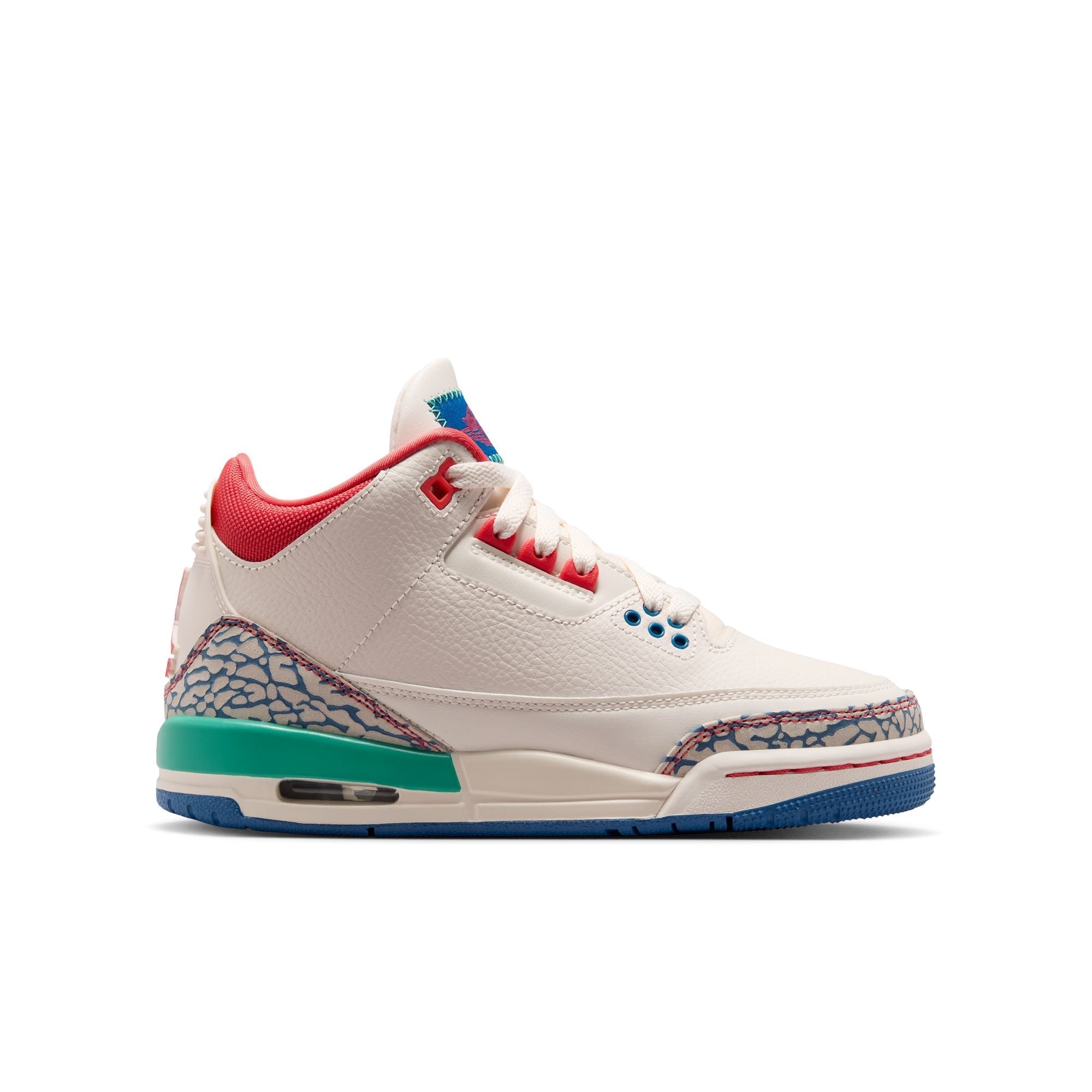 KID'S AIR JORDAN 3 RETRO "PLAY YOUR WAY" 'CHALK/TRACK RED-TRUE BLUE-KINETIC GREEN' - 08 08 26