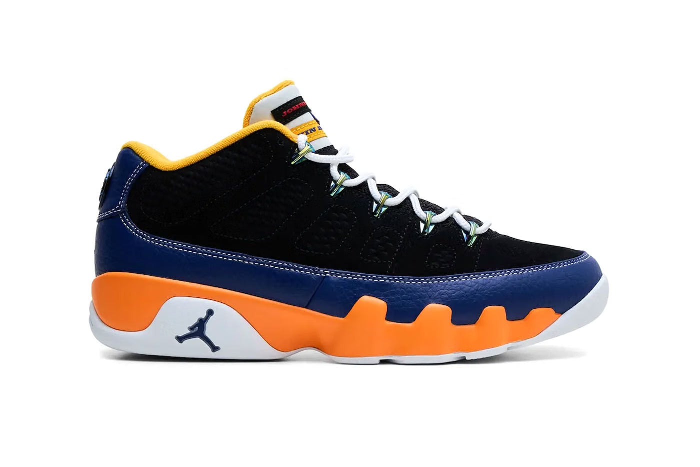 AIR JORDAN 9 RETRO LOW 'BLACK/CHALLENGE RED-DEEP ROYAL BLUE' - 08 14 26.