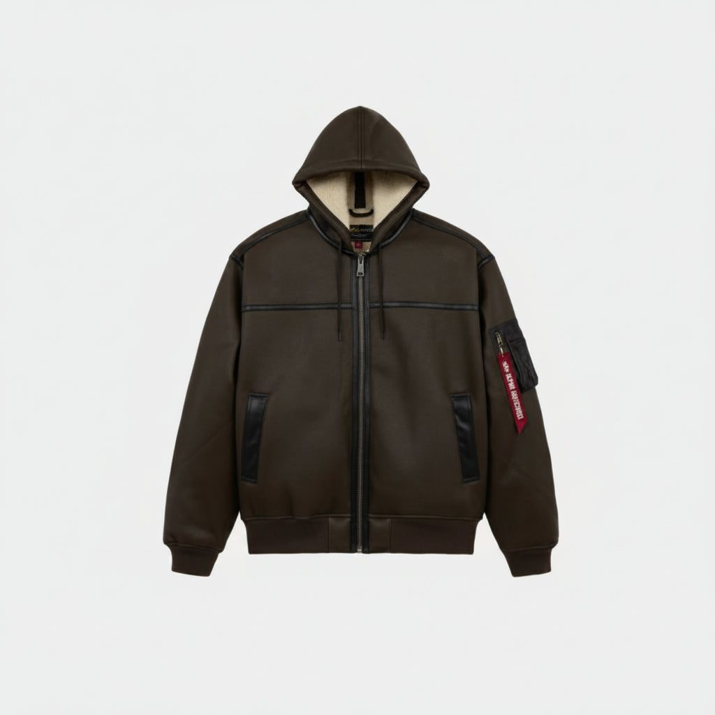 Alpha Industries Ma-1 Hooded Relaxed Fit Flight Jacket (Faux Leather)