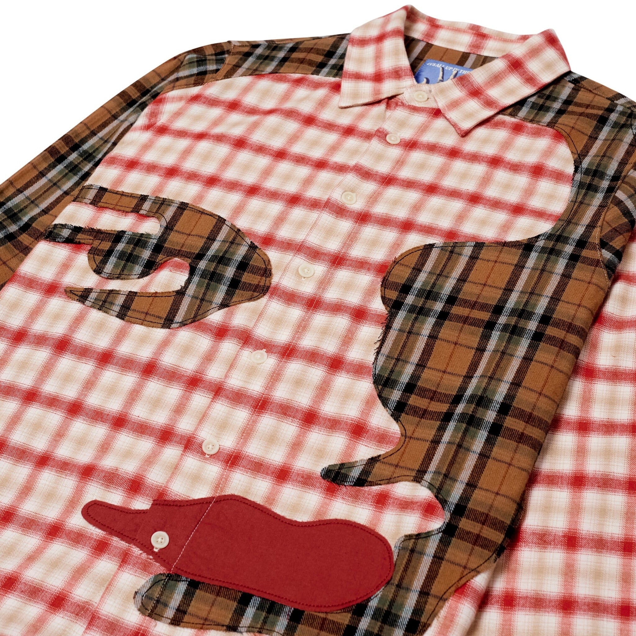 Kidsuper Patchwork Face Flannel Shirt 'Red|SS25-LTP-03|Top Fashion