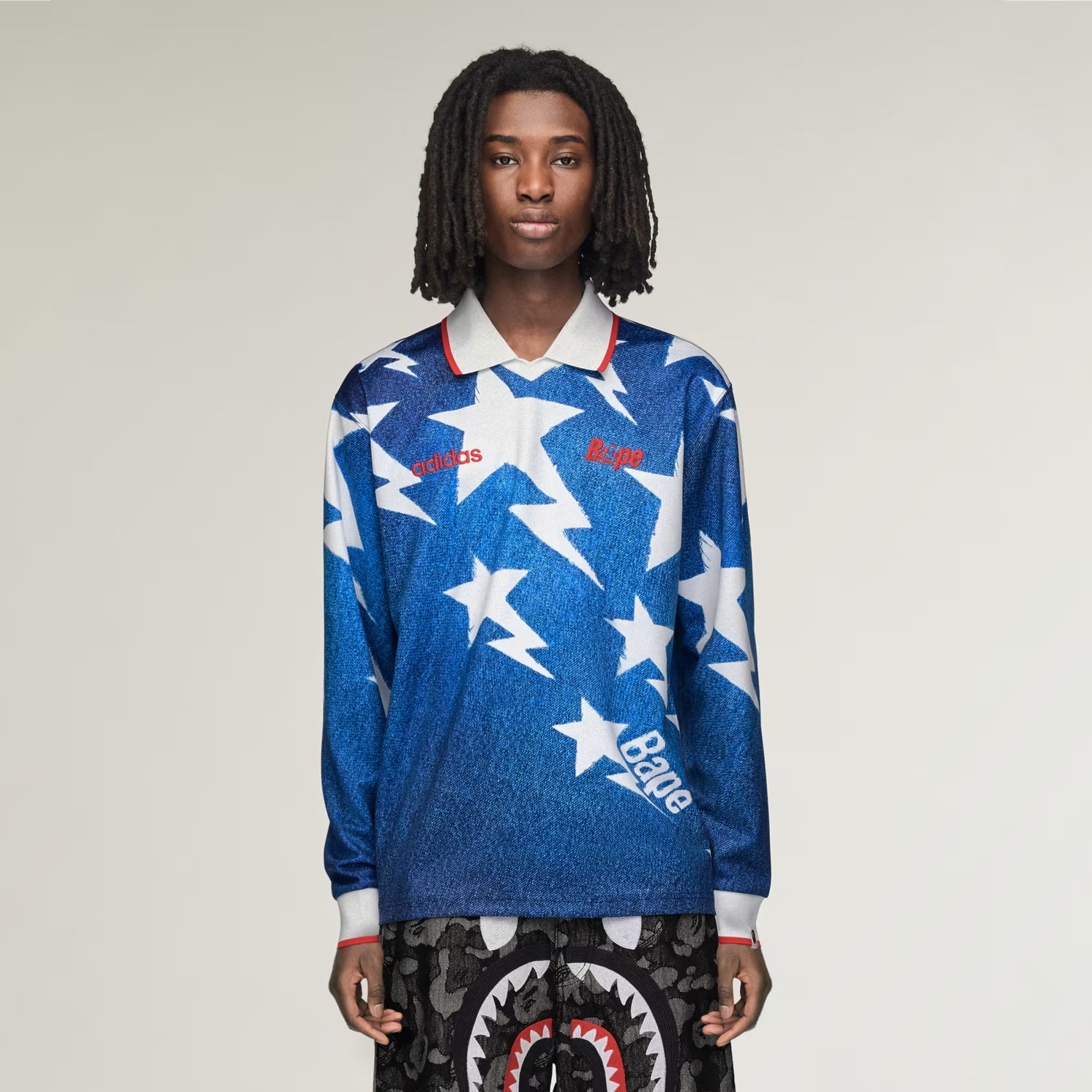 adidas x BAPE Long Sleeve Star Jersey 'Medium Blue Denim'|KF4913