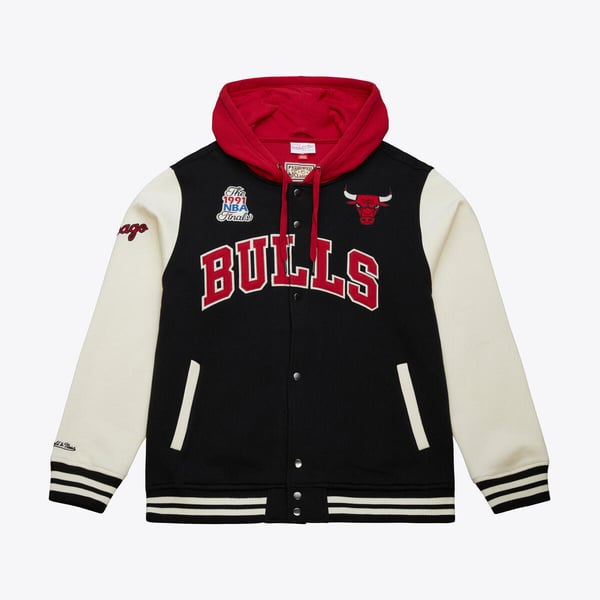 M&N NBA Vi M&N NBA Vintage Logo Chicago Bulls Courtside Fleece Button Front Hoodie 'Black' * Full titlentage Logo Chicago Bulls Courtside Fleece Button Front Hoodie