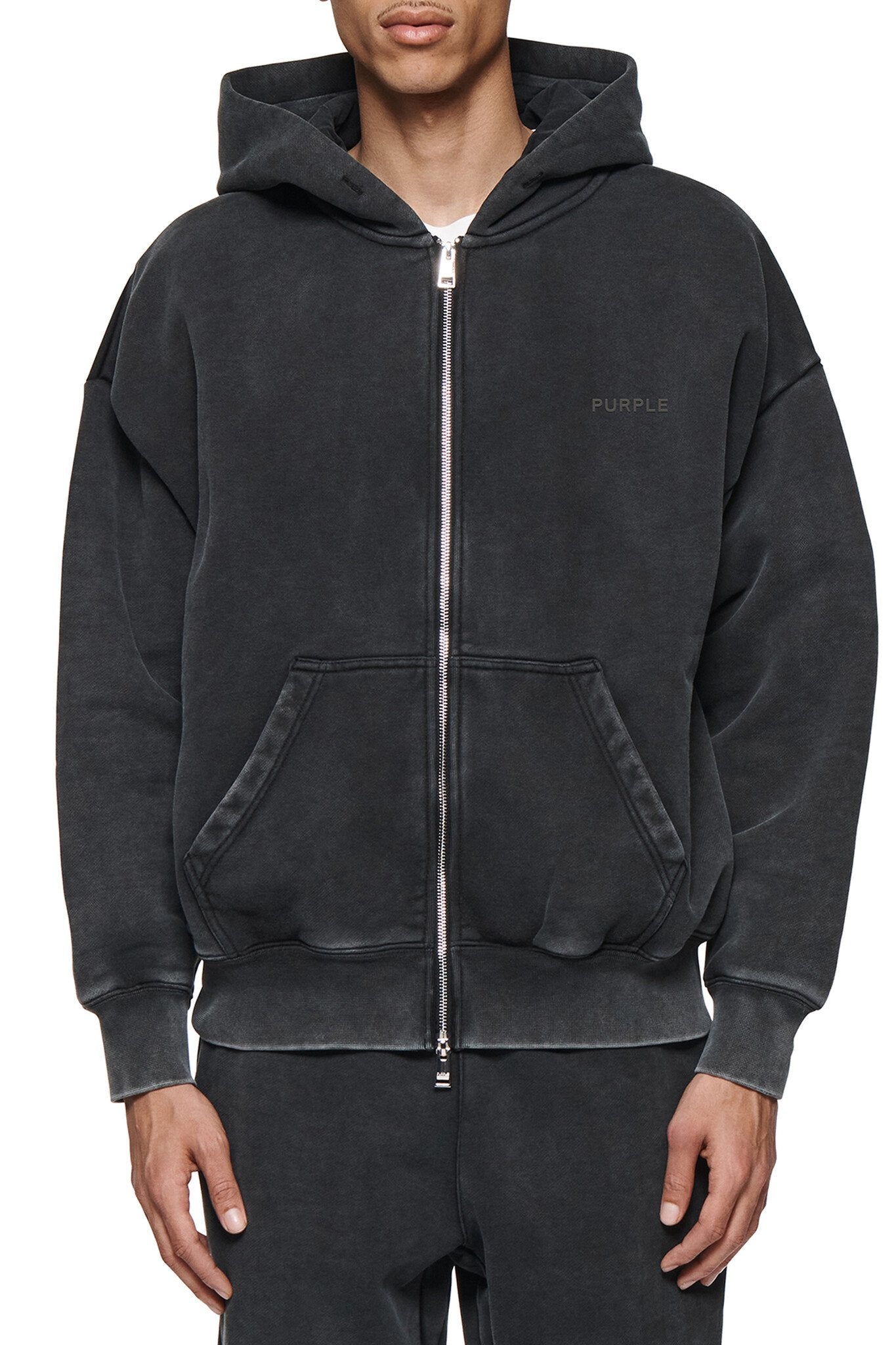 Purple Brand Heavy Fleece Zip Front Hoodie