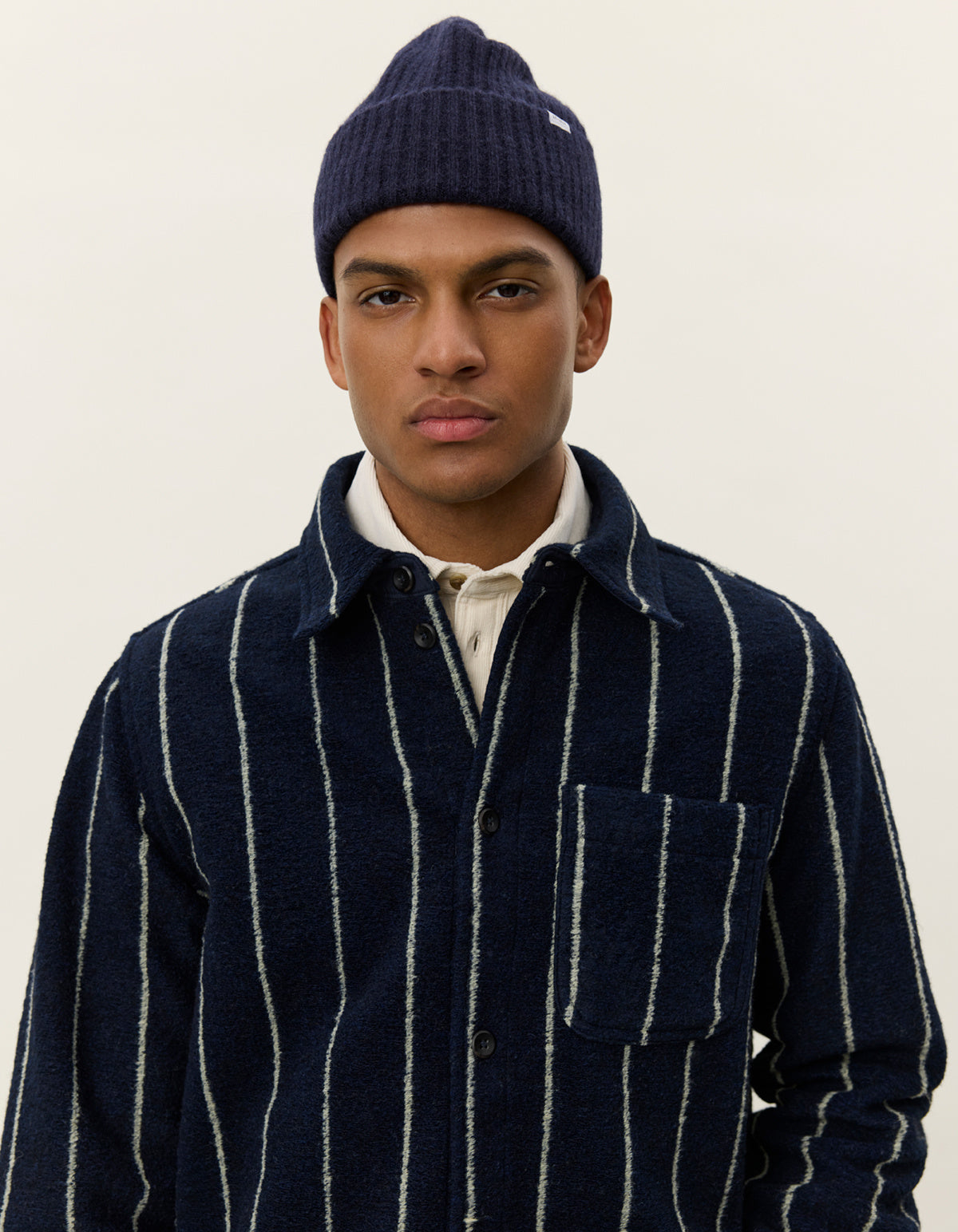 Les Deux Lennon Wool Pinstripe Overshirt 'Dark Navy|1000558-460
