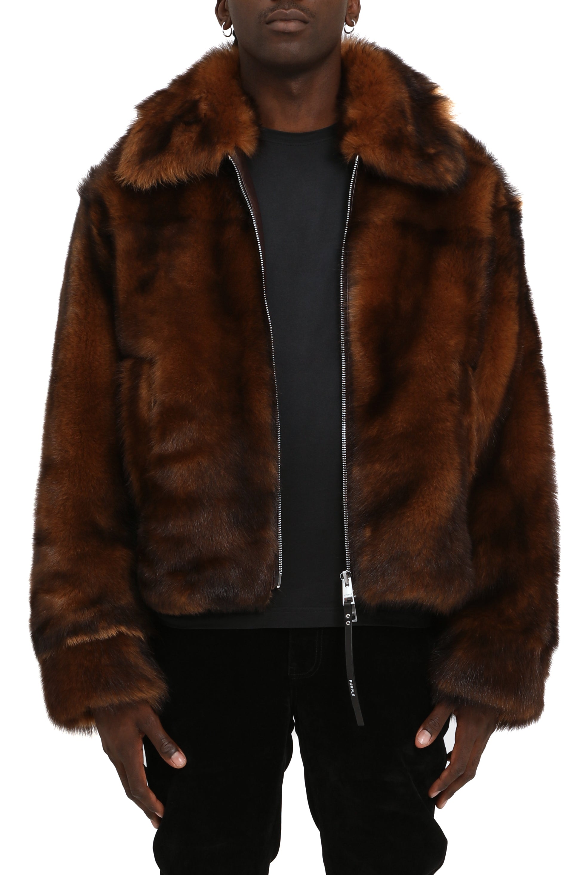 Purple Brand Shearling Zip Up Jacket