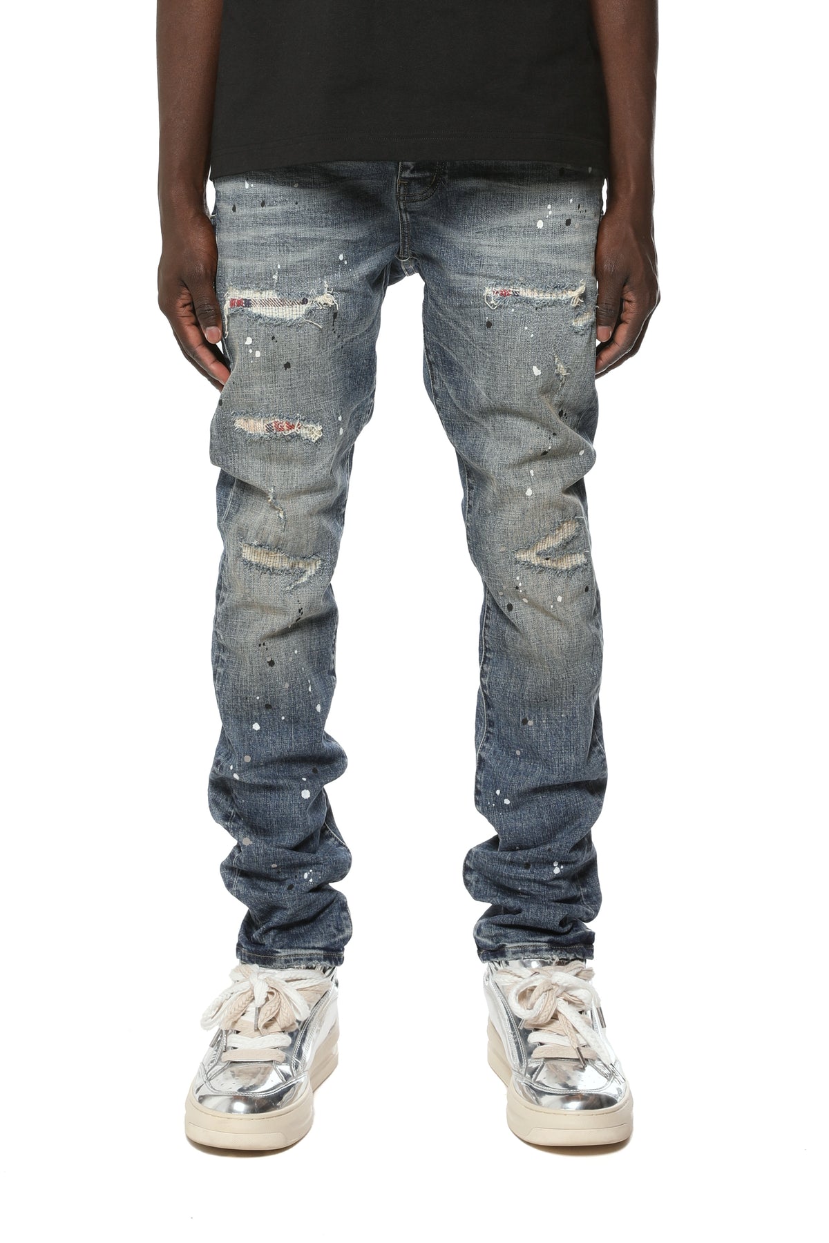 Purple Brand Skinny Plaid Paint Repair Light Denim