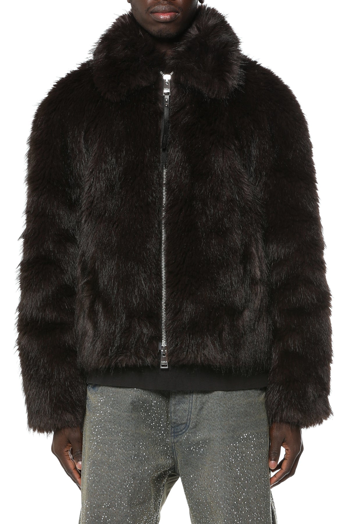Purple Brand Faux Fur Shawl Jacket