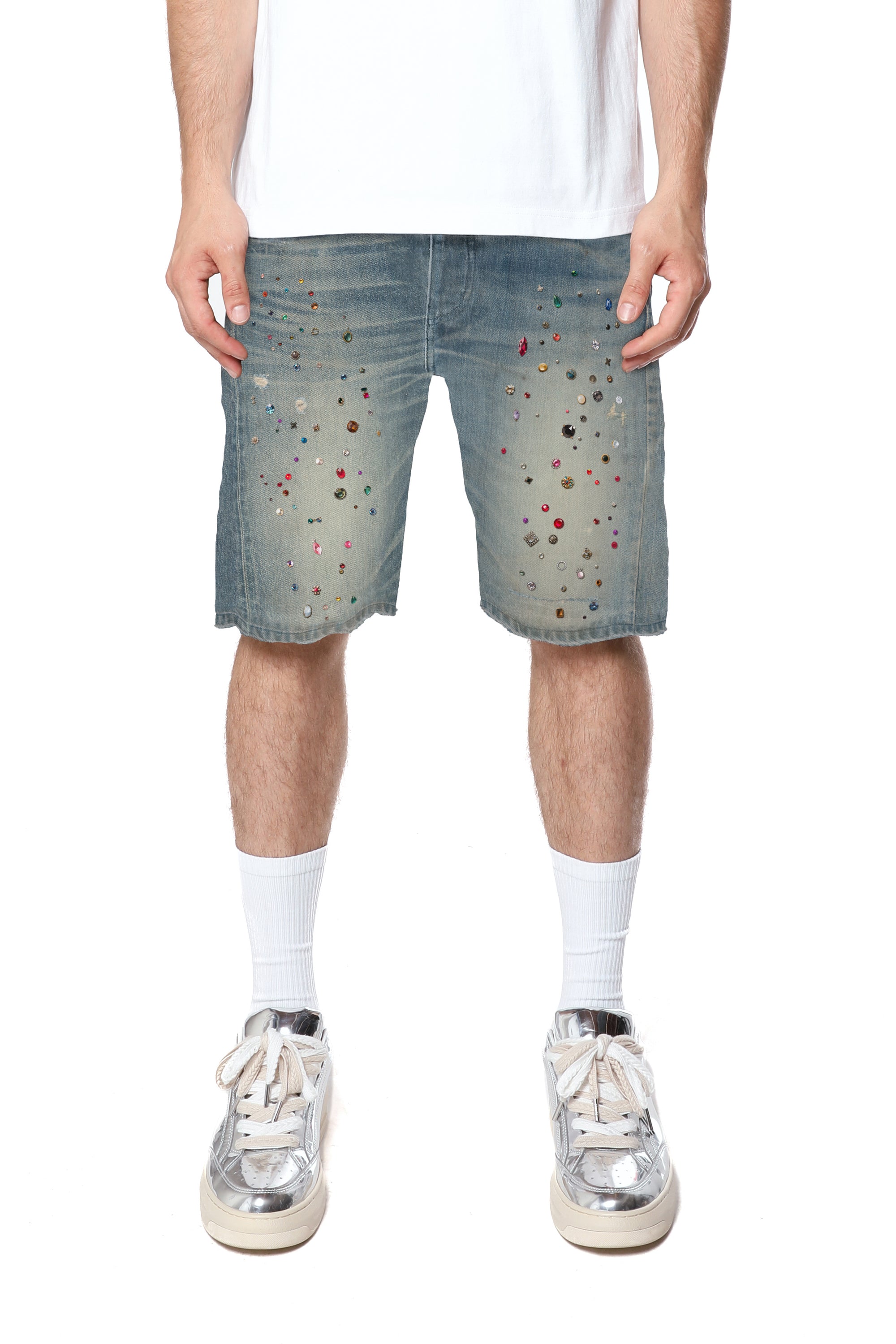 Purple Brand Cyanine Jewel Denim Shorts