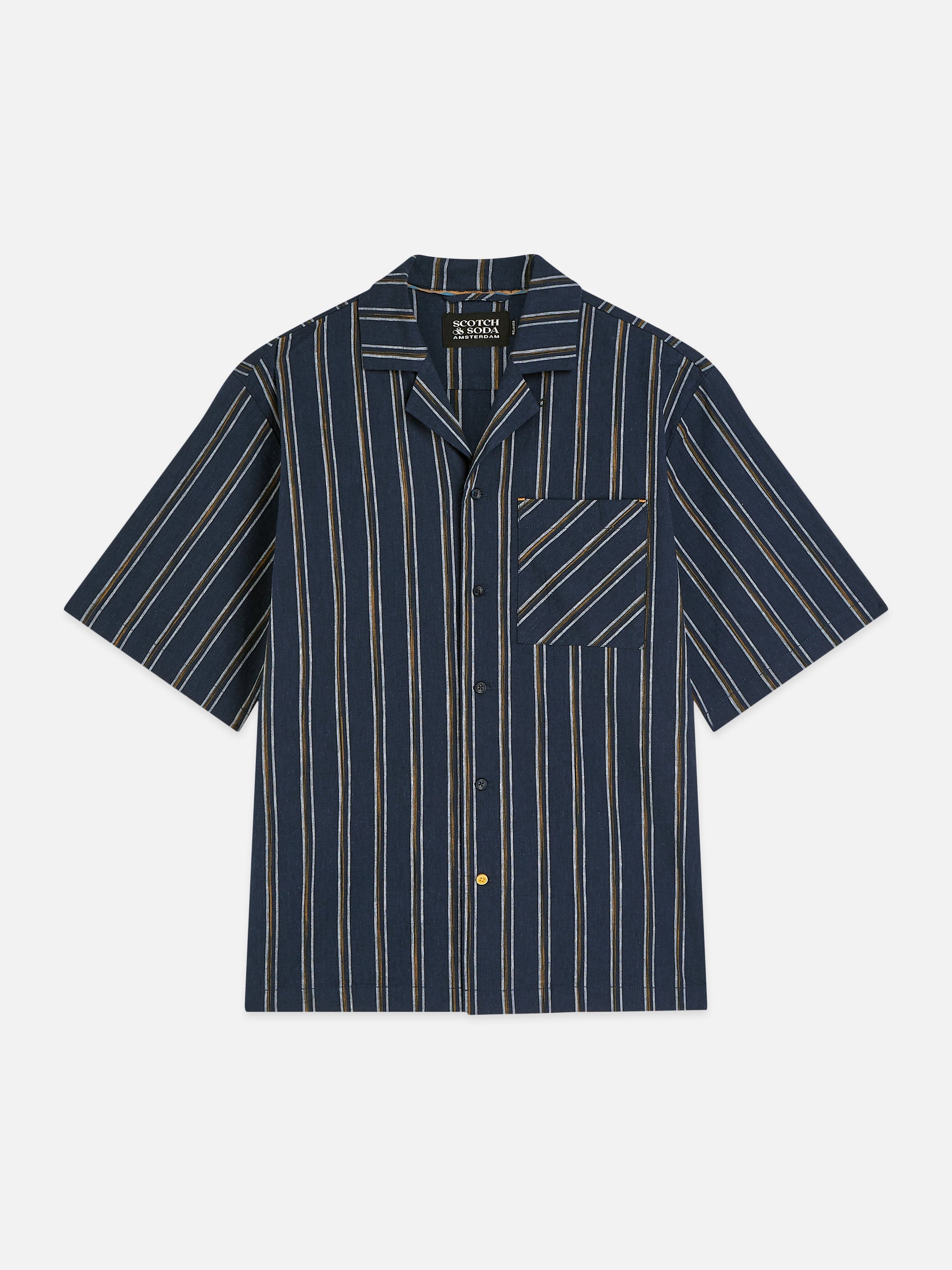 S&amp;S Striped Linen Relaxed-Fit Short-Sleeved Shirt